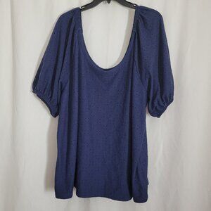 NEW Ava & Viv Blouse 3X Navy Blue Puff Balloon Sleeves Eyelet Scoop Neck NWT